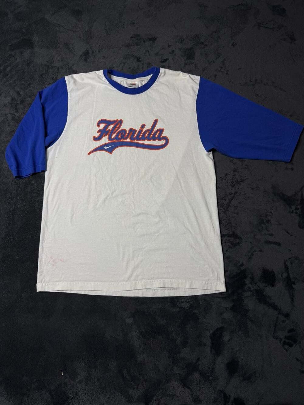 Nike Florida Gators Raglan T-Shirt Size L White Blue Script Logo